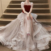 BXOXO Customized Evening Dress Strapless Ruched Ball Gown Floor-Length Strapless Lace Up Red Short Sleeves New Party Formal Dresses Wo